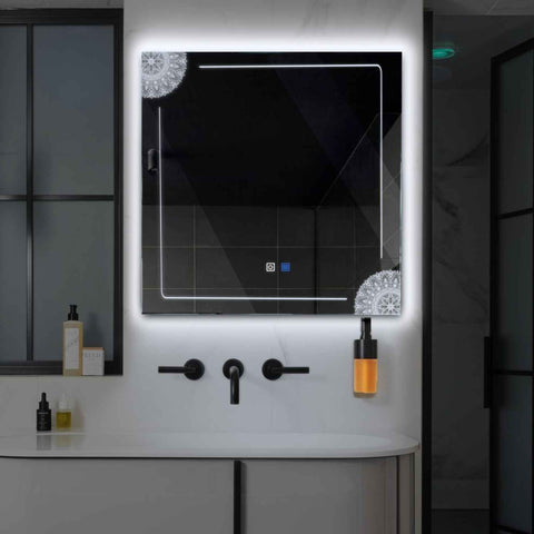 LED Spiegel Quadratisch | Touch-Schalter | Anti-Beschlag-Funktion | Kaltweißes Licht - Reyze Seria Good Vibes Model 7