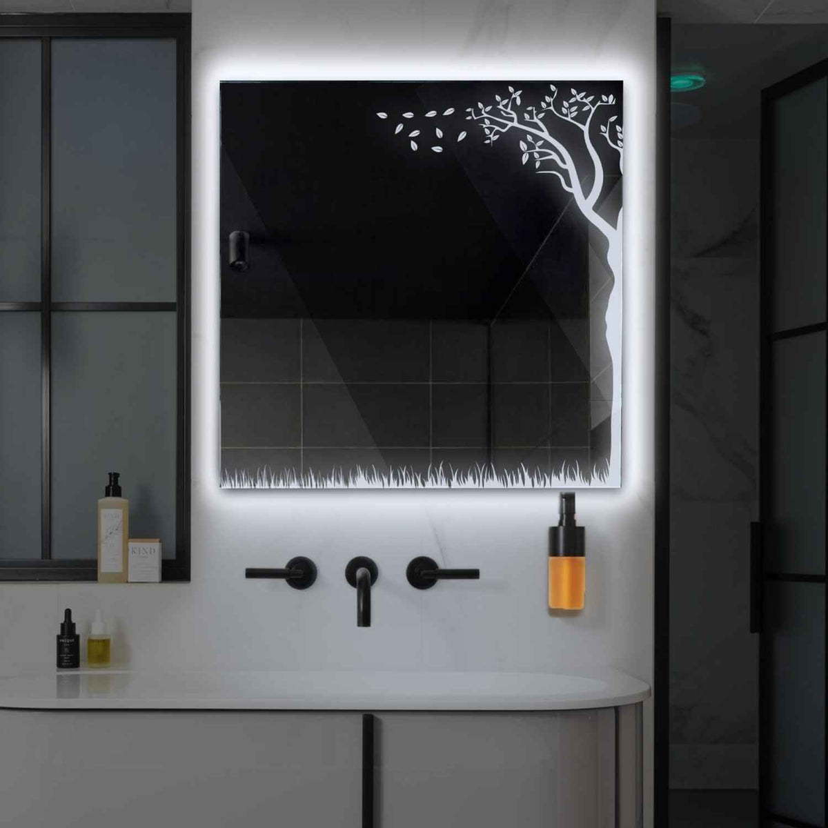 LED Spiegel Quadratisch | Wandschalter-Steuerung | Kaltweißes Licht - Reyze Seria Good Vibes Model 8