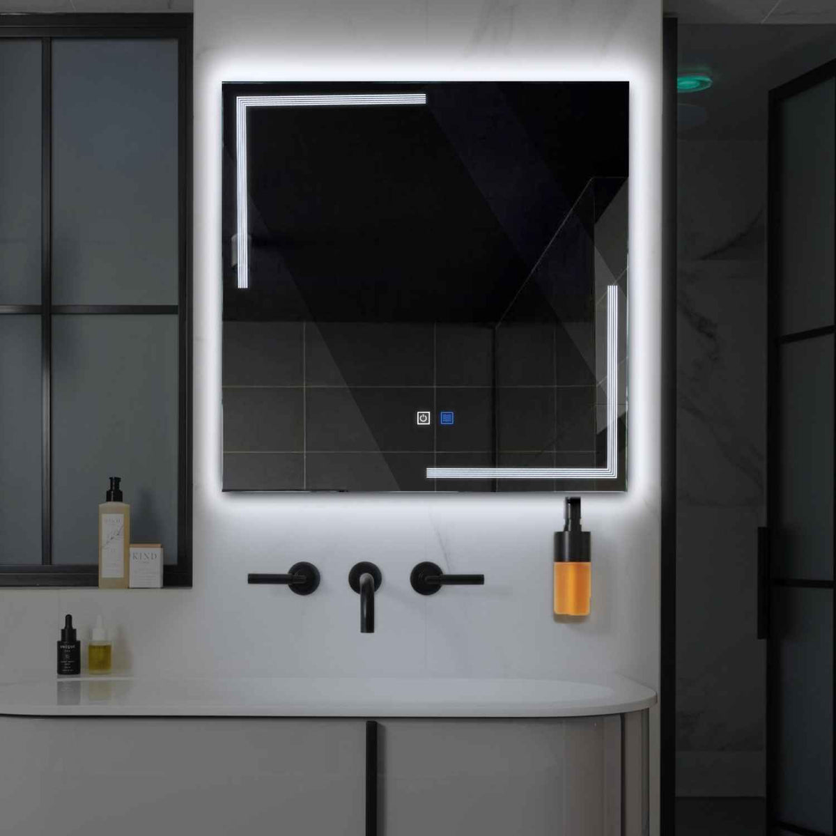 LED Spiegel Quadratisch | Touch-Schalter | Anti-Beschlag-Funktion | Kaltweißes Licht - Reyze Seria Minimal Model 2