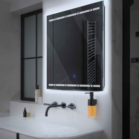 LED Spiegel Quadratisch | Touch-Schalter | Kaltweißes Licht - Reyze Seria Minimal Model 3