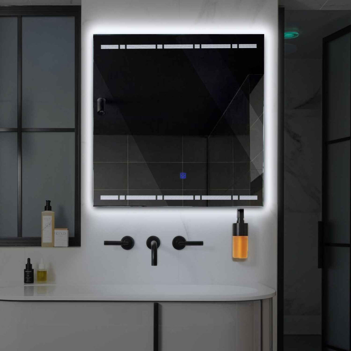 LED Spiegel Quadratisch | Touch-Schalter | Kaltweißes Licht - Reyze Seria Minimal Model 3
