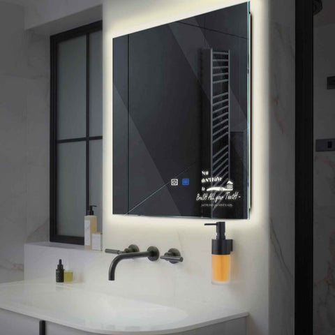 LED Spiegel Quadratisch | Touch-Schalter | Anti-Beschlag-Funktion | Neutralweißes Licht - Reyze Seria Motivated Model 3