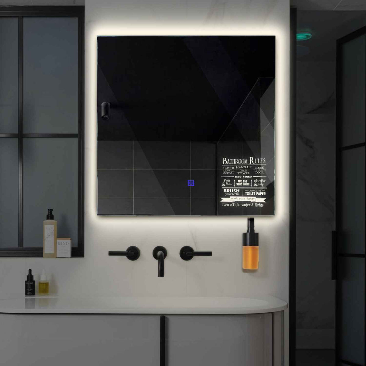 LED Spiegel Quadratisch | Touch-Schalter | Neutralweißes Licht - Reyze Seria Motivated Model 5