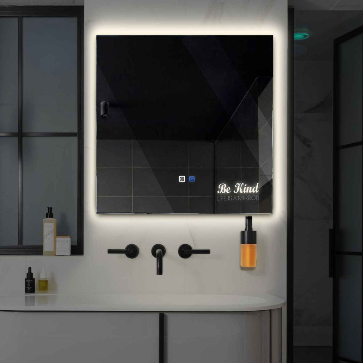 LED Spiegel Quadratisch | Touch-Schalter | Anti-Beschlag-Funktion | Neutralweißes Licht - Reyze Seria Motivated Model 6