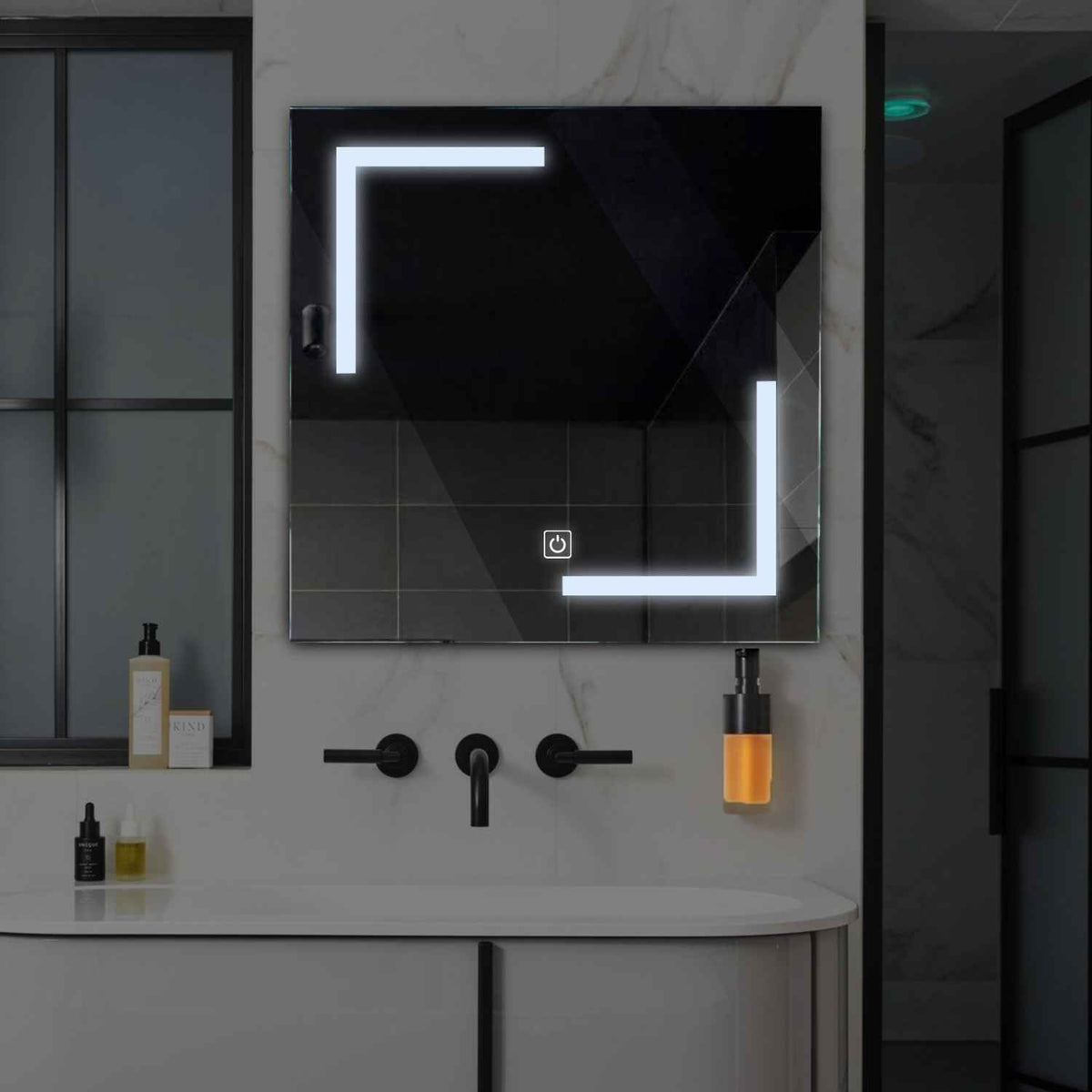 LED Spiegel Quadratisch | Touch-Schalter | Kaltweißes Licht - Reyze Seria Salono Model 3