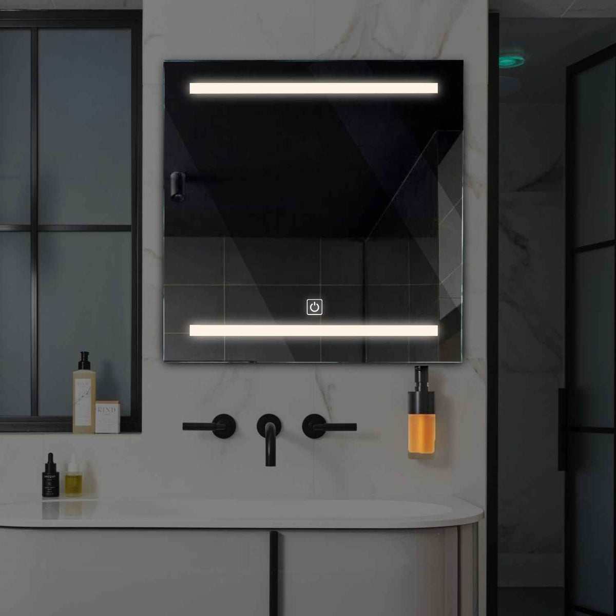 LED Spiegel Quadratisch | Touch-Schalter | Neutralweißes Licht - Reyze Seria Salono Model 4