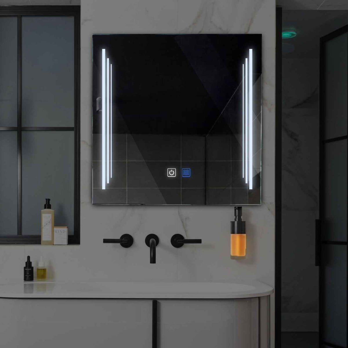 LED Spiegel Quadratisch | Touch-Schalter | Anti-Beschlag-Funktion | Kaltweißes Licht - Reyze Seria Salono Model 8