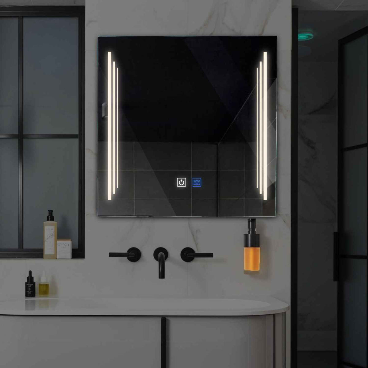 LED Spiegel Quadratisch | Touch-Schalter | Anti-Beschlag-Funktion | Neutralweißes Licht - Reyze Seria Salono Model 8