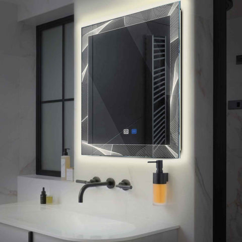 LED Spiegel Quadratisch | Touch-Schalter | Anti-Beschlag-Funktion | Neutralweißes Licht - Reyze Seria Simetria Model 2