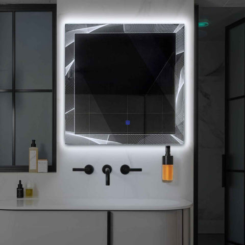 LED Spiegel Quadratisch | Touch-Schalter | Kaltweißes Licht - Reyze Seria Simetria Model 2