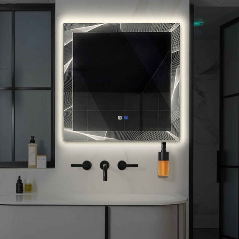 LED Spiegel Quadratisch | Touch-Schalter | Anti-Beschlag-Funktion | Neutralweißes Licht - Reyze Seria Simetria Model 2