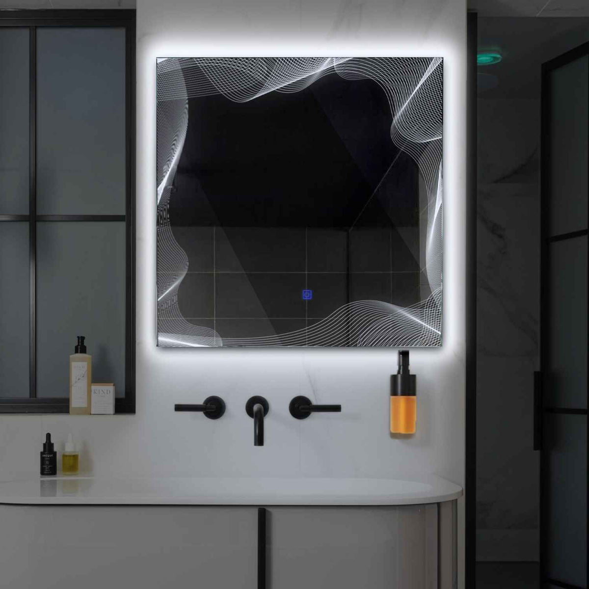 LED Spiegel Quadratisch | Touch-Schalter | Kaltweißes Licht - Reyze Seria Simetria Model 3