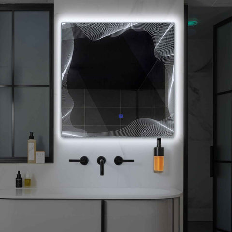 LED Spiegel Quadratisch | Touch-Schalter | Kaltweißes Licht - Reyze Seria Simetria Model 3