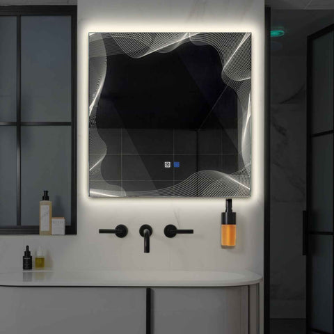 LED Spiegel Quadratisch | Touch-Schalter | Anti-Beschlag-Funktion | Neutralweißes Licht - Reyze Seria Simetria Model 3