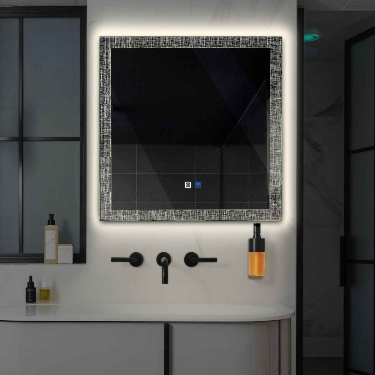 LED Spiegel Quadratisch | Touch-Schalter | Anti-Beschlag-Funktion | Neutralweißes Licht - Reyze Seria Simetria Model 6