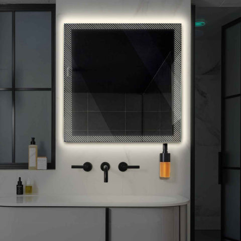 LED Spiegel Quadratisch | Wandschalter-Steuerung | Neutralweißes Licht - Reyze Seria Simetria Model 7