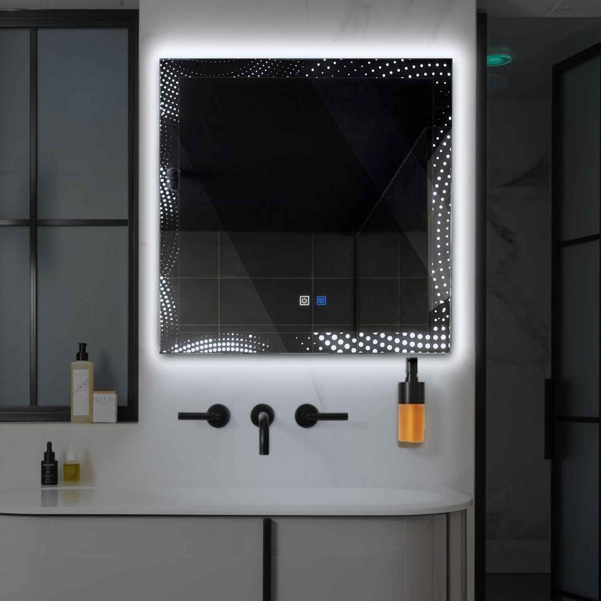 LED Spiegel Quadratisch | Touch-Schalter | Anti-Beschlag-Funktion | Kaltweißes Licht - Reyze Seria Simetria Model 8