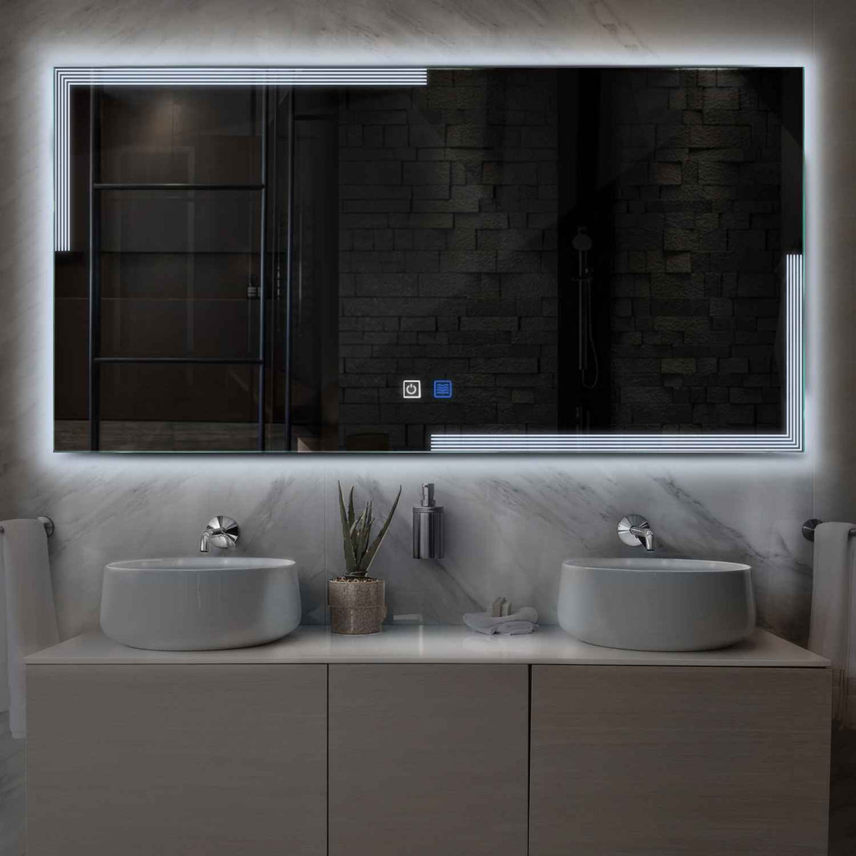 LED Spiegel Rechteckig | Touch-Schalter | Anti-Beschlag-Funktion | Kaltweißes Licht - Reyze Seria Edge Model 2