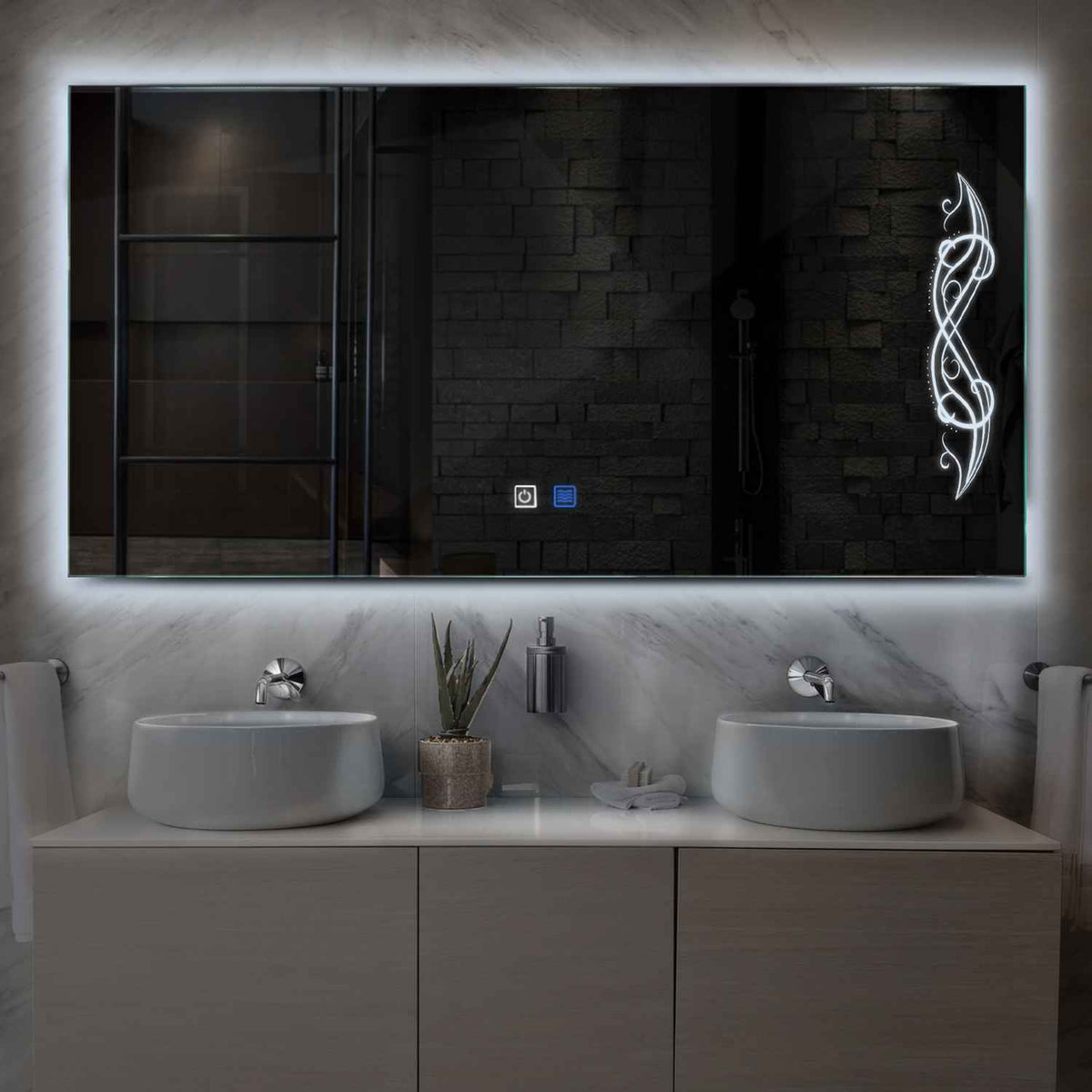 LED Spiegel Rechteckig | Touch-Schalter | Anti-Beschlag-Funktion | Kaltweißes Licht - Reyze Seria Good Vibes Model 6
