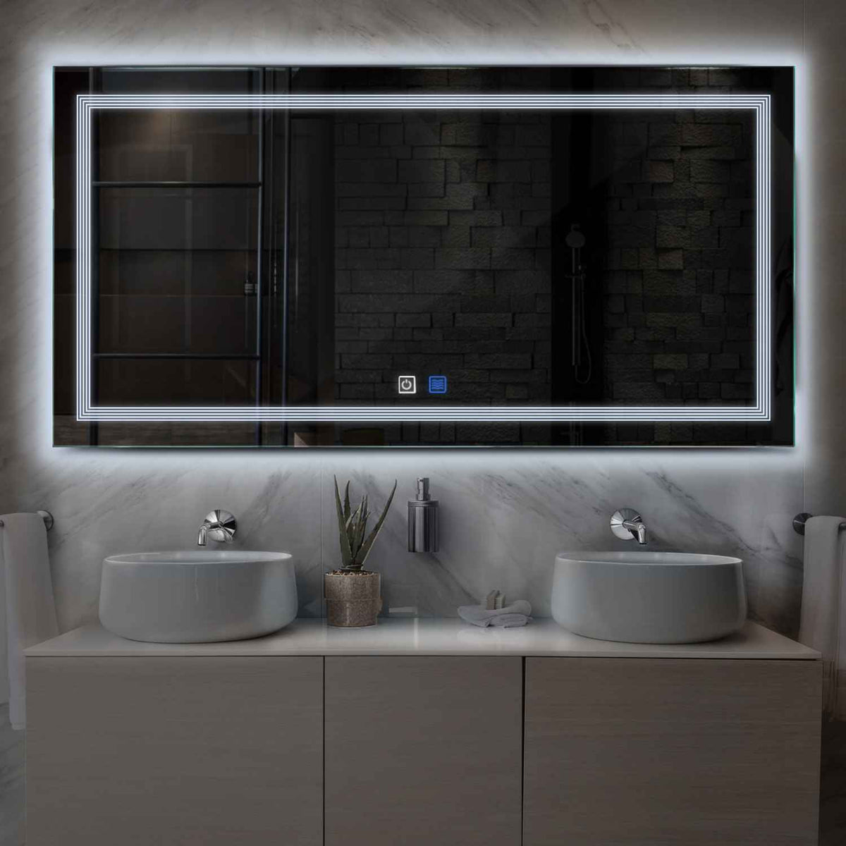 LED Spiegel Rechteckig | Touch-Schalter | Anti-Beschlag-Funktion | Kaltweißes Licht - Reyze Seria Minimal Model 1