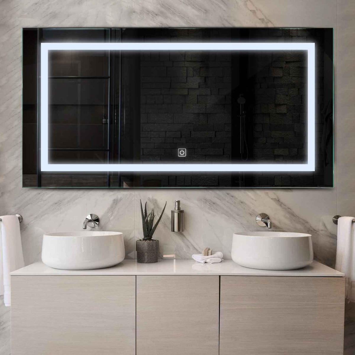 LED Spiegel Rechteckig | Touch-Schalter | Kaltweißes Licht - Reyze Seria Salono Model 1