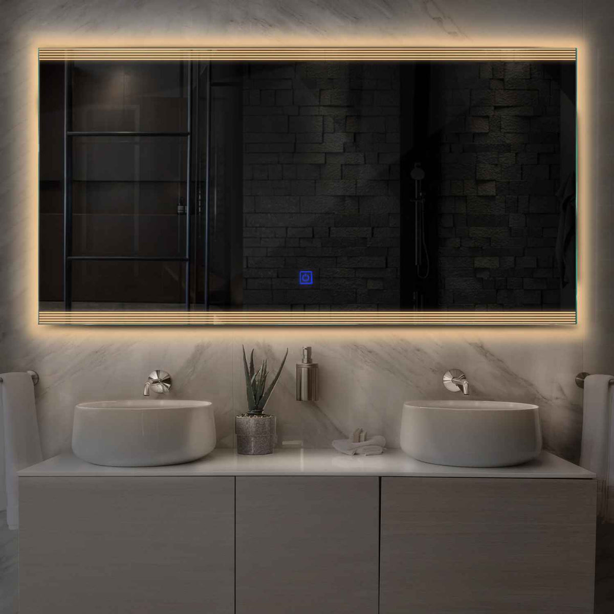LED Spiegel Rechteckig | Touch-Schalter | Warmweißes Licht - Reyze Seria Edge Model 8
