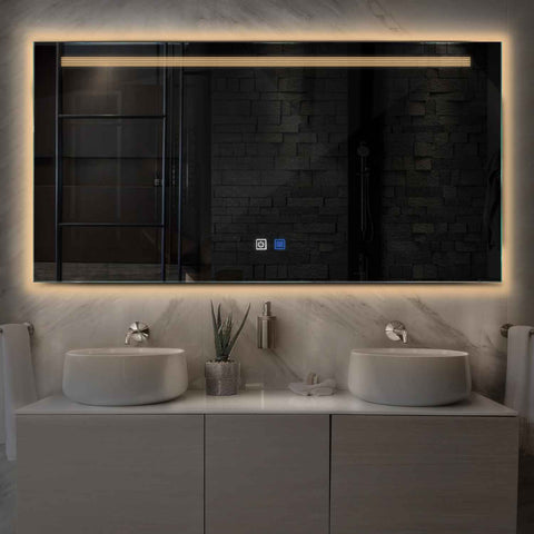 LED Spiegel Rechteckig | Touch-Schalter | Anti-Beschlag-Funktion | Warmweißes Licht - Reyze Seria Minimal Model 5