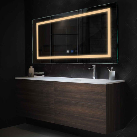 LED Spiegel Rechteckig | Touch-Schalter | Anti-Beschlag-Funktion | Warmweißes Licht - Reyze Seria Salono Model 1