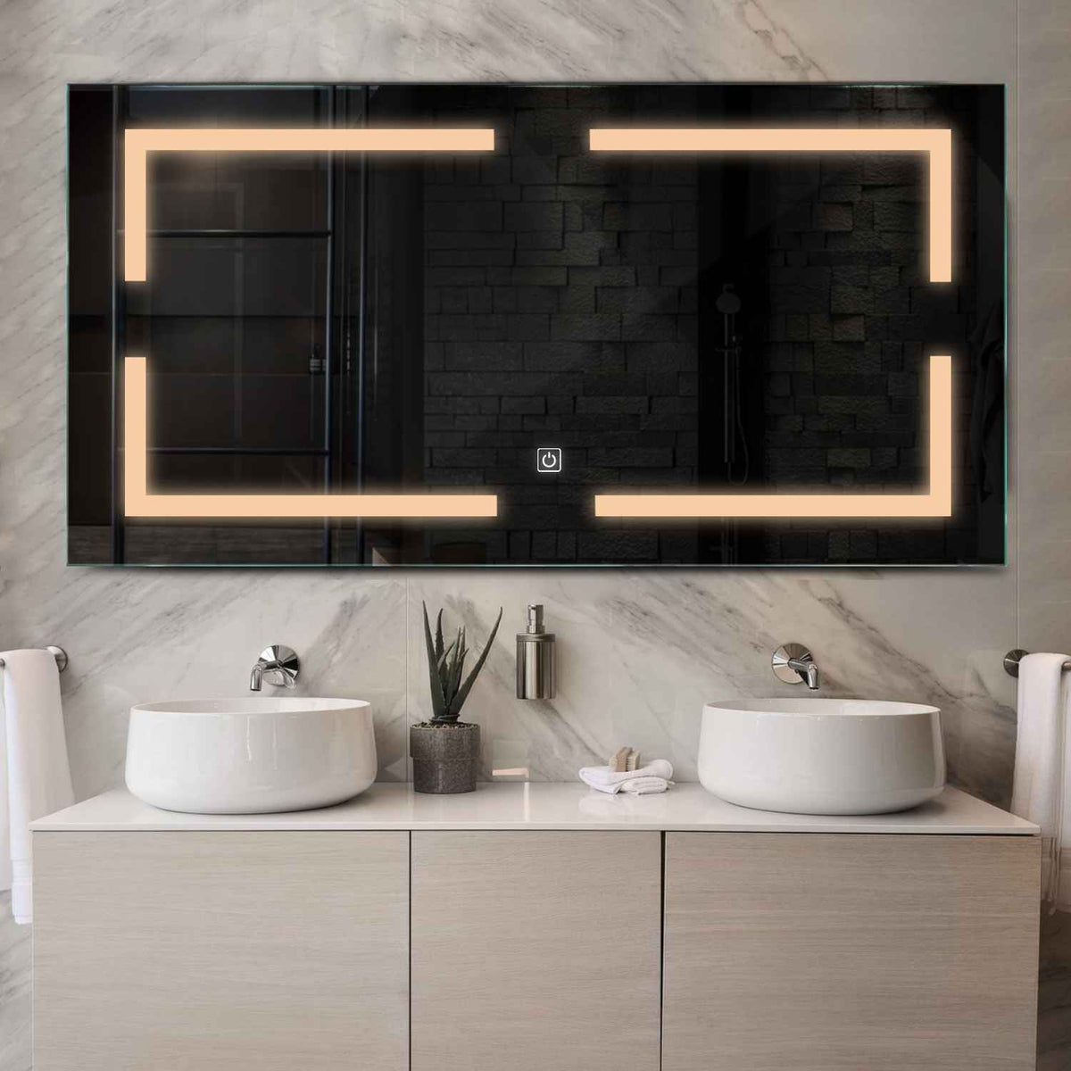 LED Spiegel Rechteckig | Touch-Schalter | Warmweißes Licht - Reyze Seria Salono Model 2