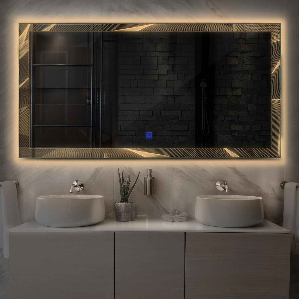LED Spiegel Rechteckig | Touch-Schalter | Warmweißes Licht - Reyze Seria Simetria Model 2