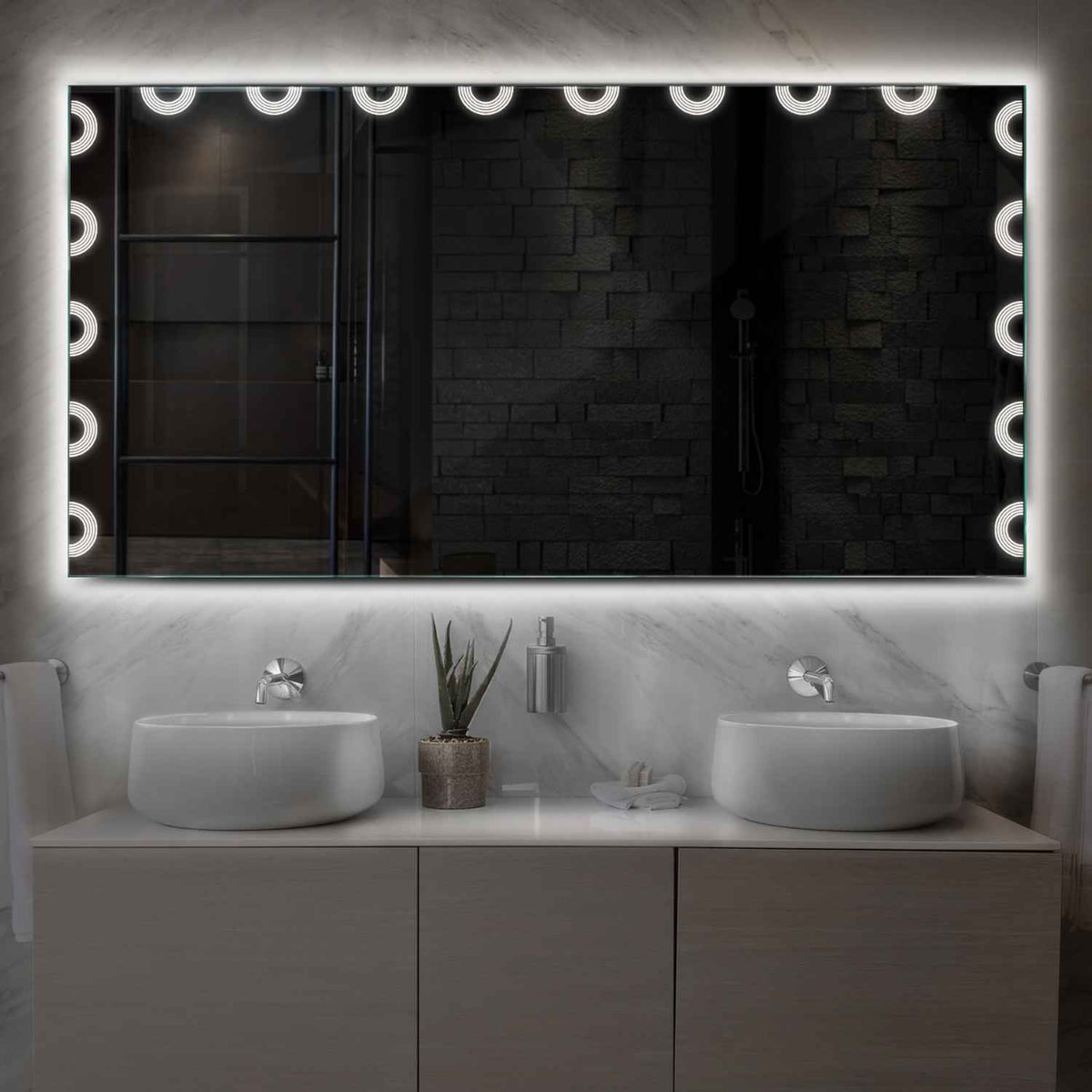 LED Spiegel Rechteckig | Wandschalter-Steuerung | Neutralweißes Licht - Reyze Seria Edge Model 4
