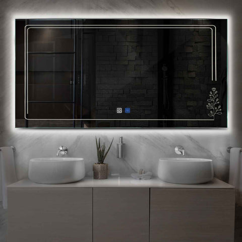 LED Spiegel Rechteckig | Touch-Schalter | Anti-Beschlag-Funktion | Neutralweißes Licht - Reyze Seria Good Vibes Model 3