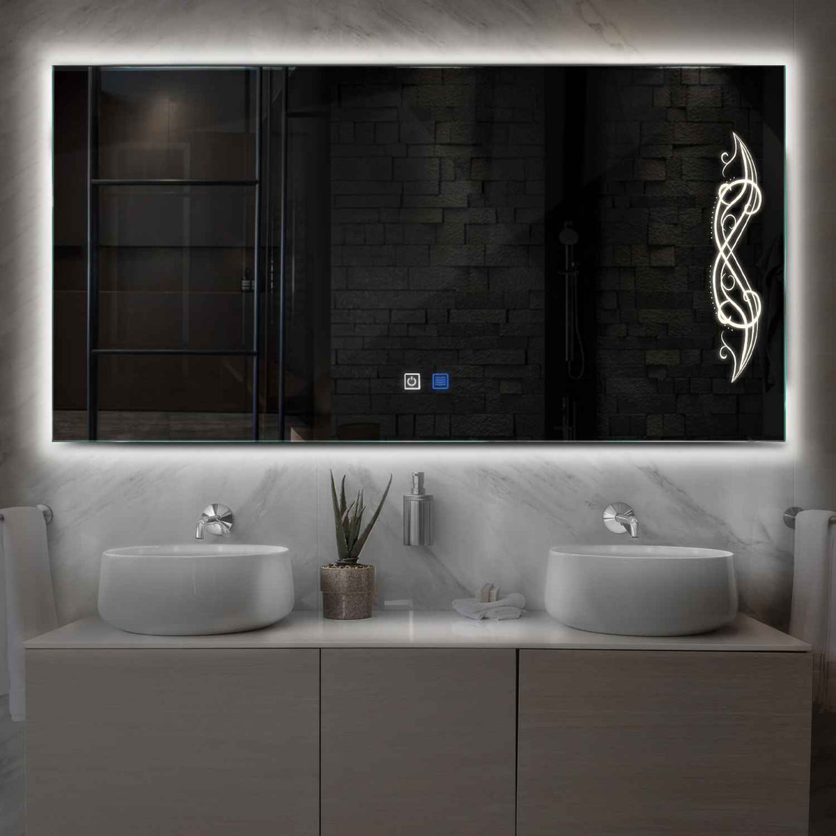 LED Spiegel Rechteckig | Touch-Schalter | Anti-Beschlag-Funktion | Neutralweißes Licht - Reyze Seria Good Vibes Model 6