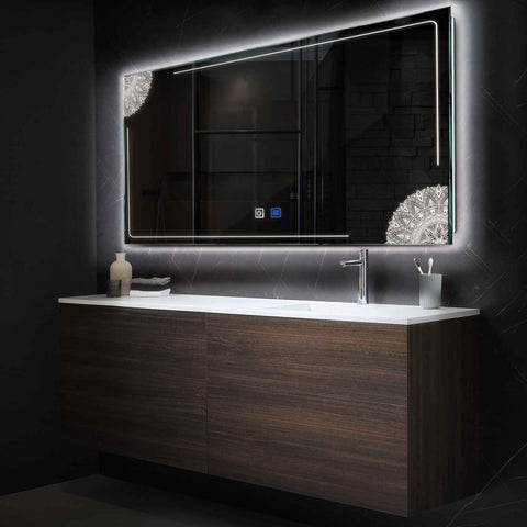 LED Spiegel Rechteckig | Touch-Schalter | Anti-Beschlag-Funktion | Neutralweißes Licht - Reyze Seria Good Vibes Model 7