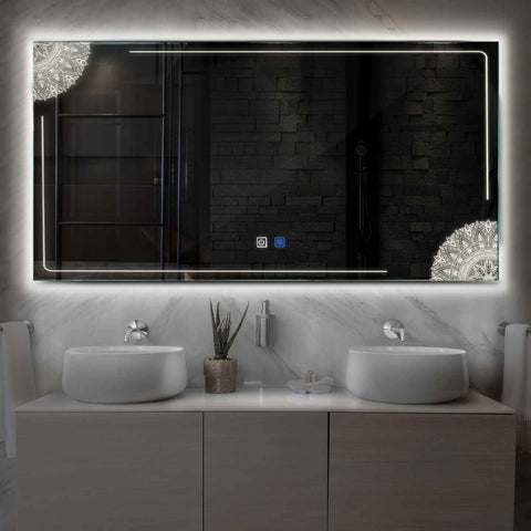 LED Spiegel Rechteckig | Touch-Schalter | Anti-Beschlag-Funktion | Neutralweißes Licht - Reyze Seria Good Vibes Model 7