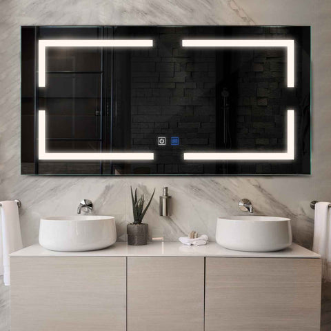 LED Spiegel Rechteckig | Touch-Schalter | Anti-Beschlag-Funktion | Neutralweißes Licht - Reyze Seria Salono Model 2