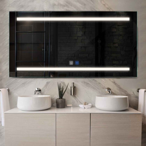 LED Spiegel Rechteckig | Touch-Schalter | Anti-Beschlag-Funktion | Neutralweißes Licht - Reyze Seria Salono Model 4