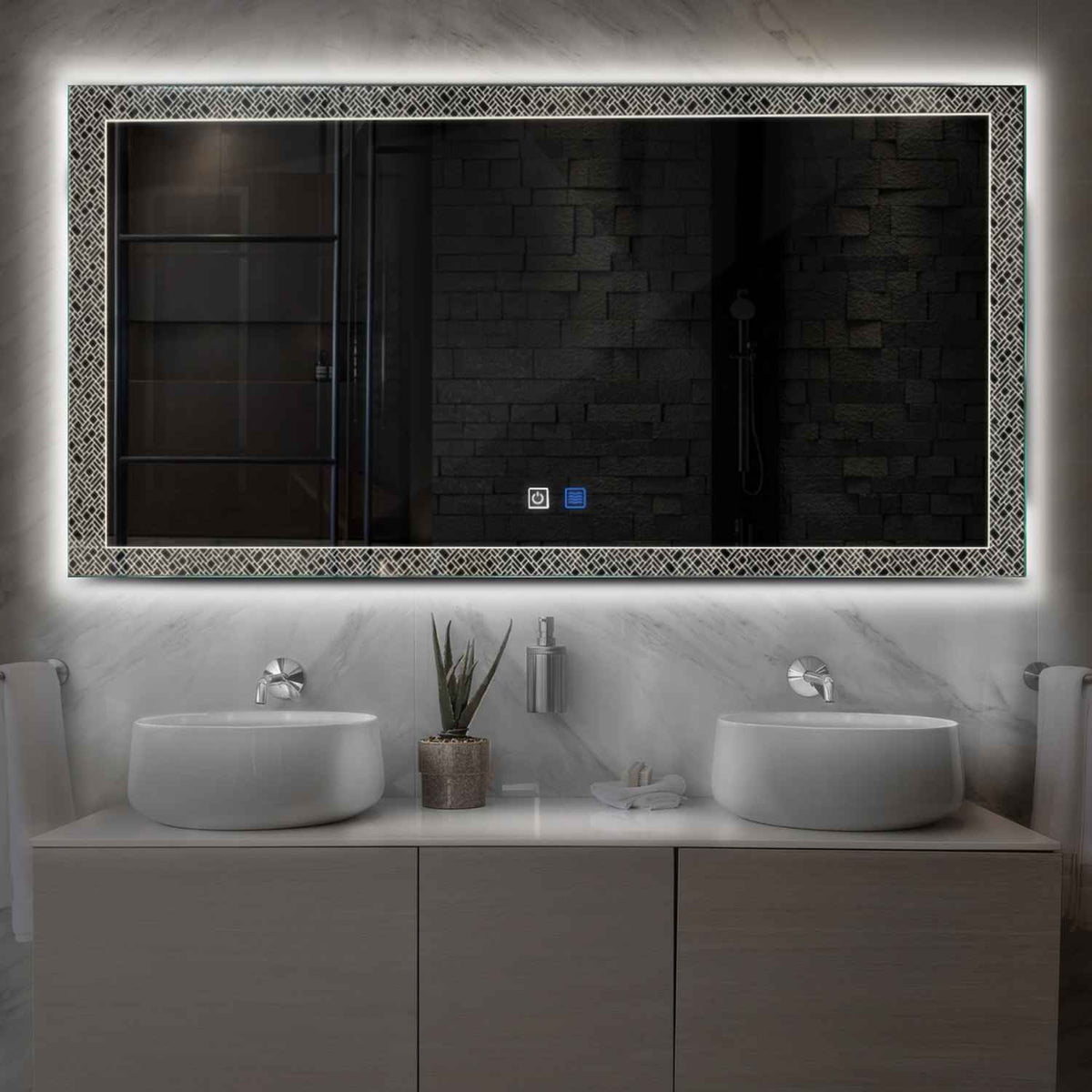 LED Spiegel Rechteckig | Touch-Schalter | Anti-Beschlag-Funktion | Neutralweißes Licht - Reyze Seria Simetria Model 5