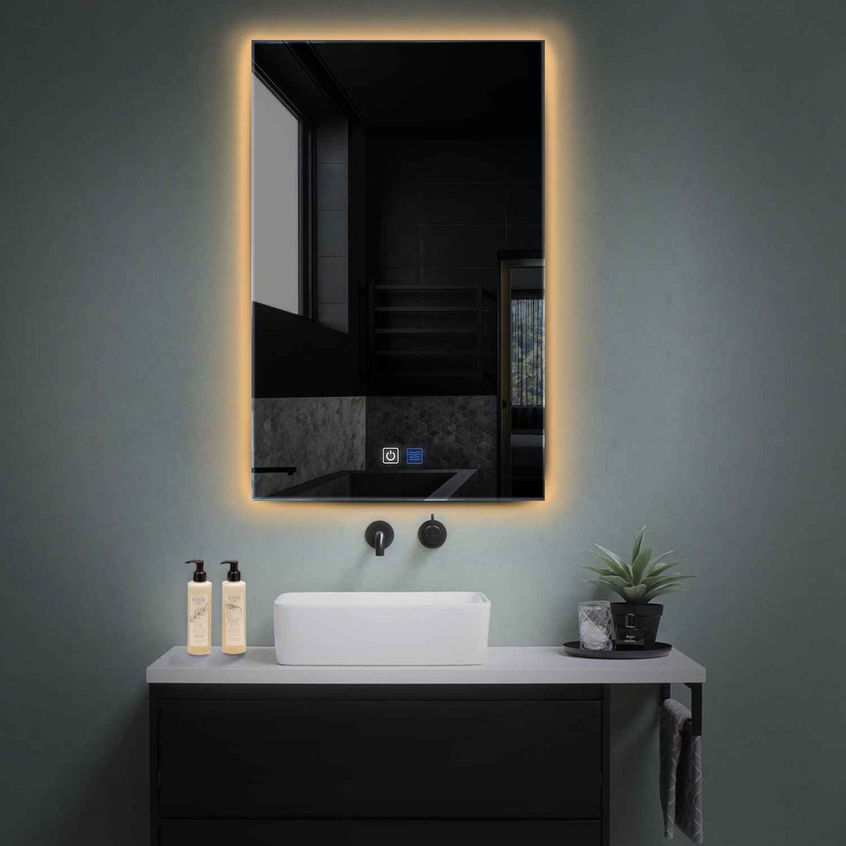 LED Spiegel Vertikal | Touch-Schalter | Anti-Beschlag-Funktion | Warmweißes Licht - Reyze Seria Ambient Model 1