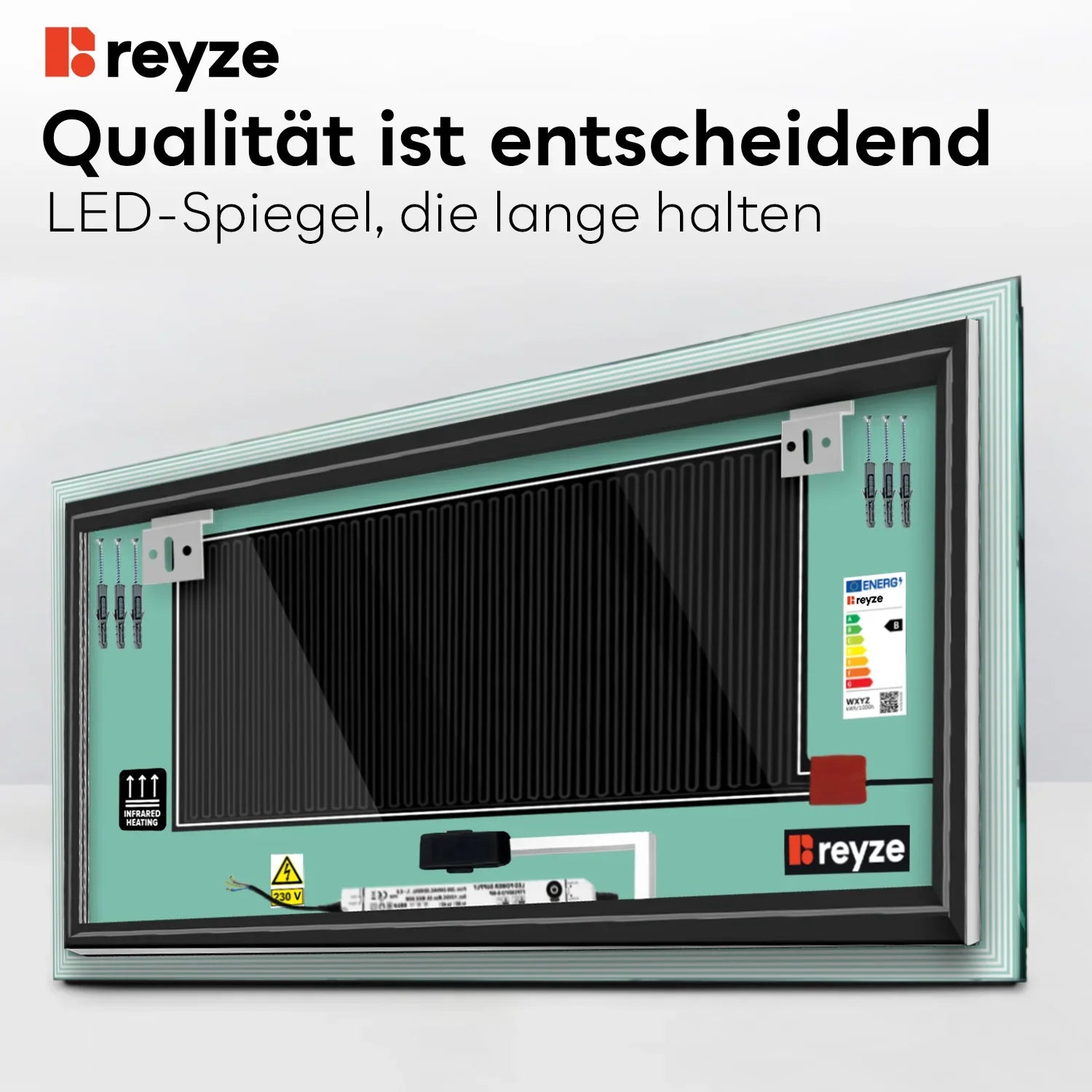 LED Spiegel Rechteckig | Touch-Schalter | Anti-Beschlag-Funktion | Neutralweißes Licht - Reyze Seria Edge Model 1