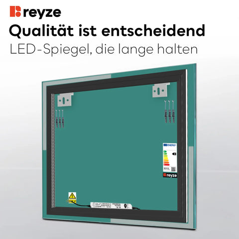 LED Spiegel Quadratisch | Wandschalter-Steuerung | Warmweißes Licht - Reyze Seria Edge Model 2