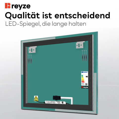 LED Spiegel Quadratisch | Touch-Schalter | Kaltweißes Licht - Reyze Seria Edge Model 2