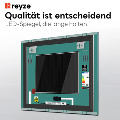 LED Spiegel Quadratisch | Touch-Schalter | Anti-Beschlag-Funktion | Kaltweißes Licht - Reyze Seria Edge Model 3