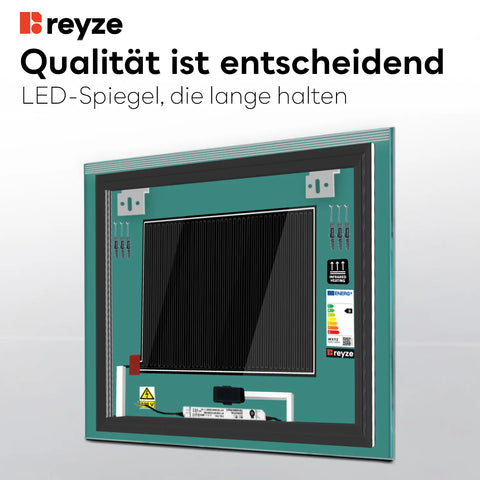 LED Spiegel Quadratisch | Touch-Schalter | Anti-Beschlag-Funktion | Neutralweißes Licht - Reyze Seria Edge Model 5