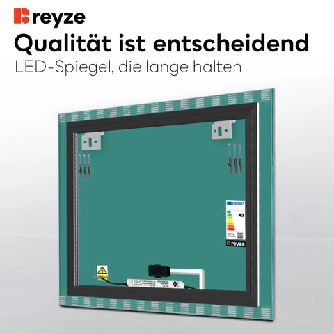 LED Spiegel Quadratisch | Touch-Schalter | Warmweißes Licht - Reyze Seria Edge Model 6