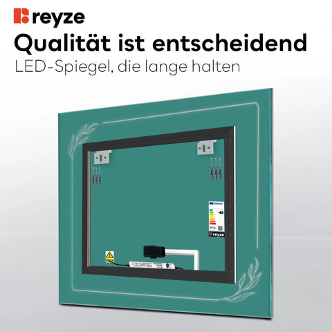 LED Spiegel Quadratisch | Touch-Schalter | Neutralweißes Licht - Reyze Seria Good Vibes Model 1