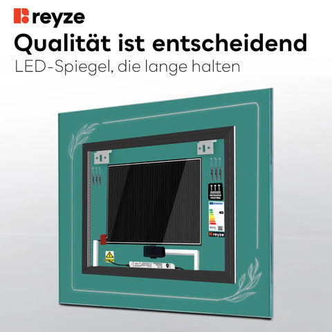 LED Spiegel Quadratisch | Touch-Schalter | Anti-Beschlag-Funktion | Kaltweißes Licht - Reyze Seria Good Vibes Model 1