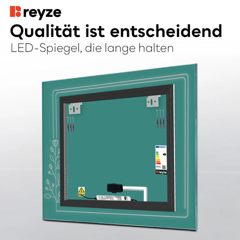 LED Spiegel Quadratisch | Touch-Schalter | Kaltweißes Licht - Reyze Seria Good Vibes Model 2