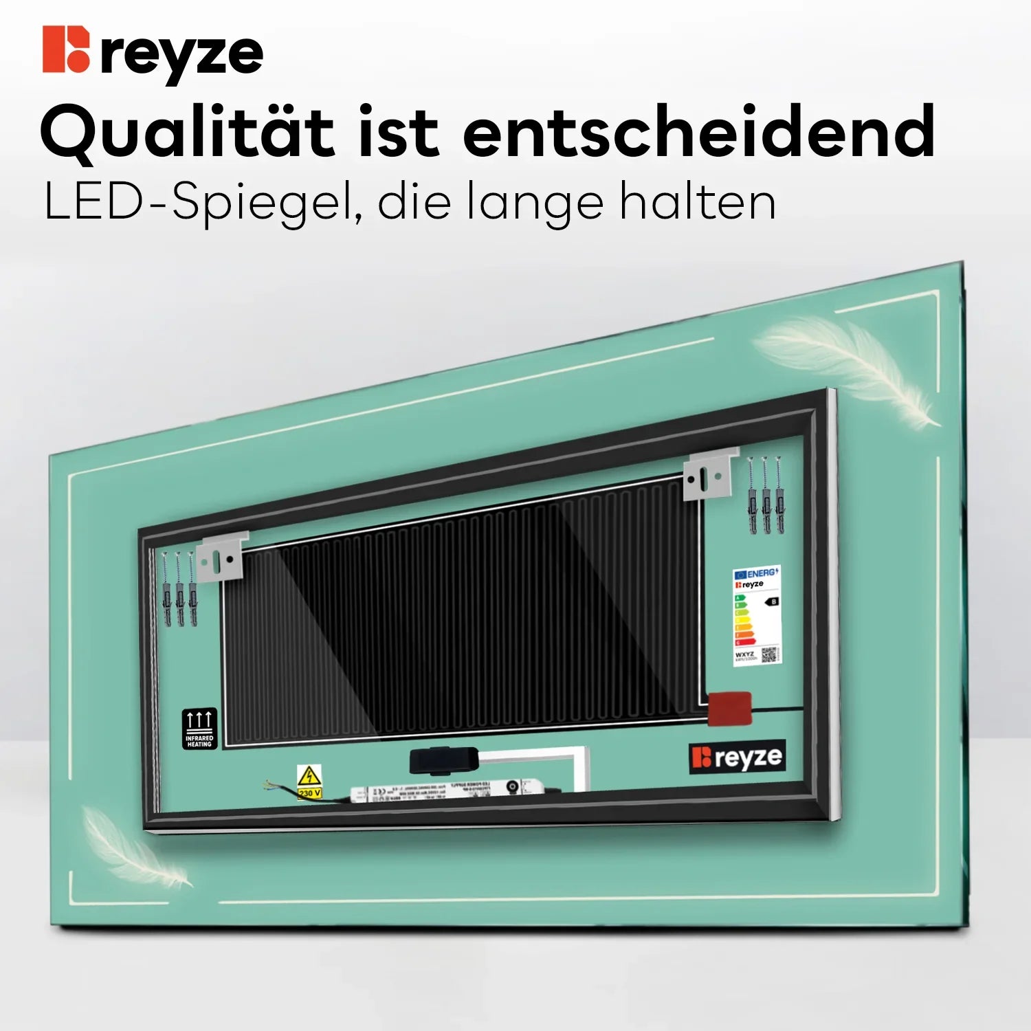 LED Spiegel Rechteckig | Touch-Schalter | Anti-Beschlag-Funktion | Einstellbare Farbtemperatur - Reyze Seria Good Vibes Model 2
