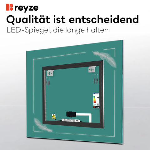 LED Spiegel Quadratisch | Touch-Schalter | Kaltweißes Licht - Reyze Seria Good Vibes Model 3